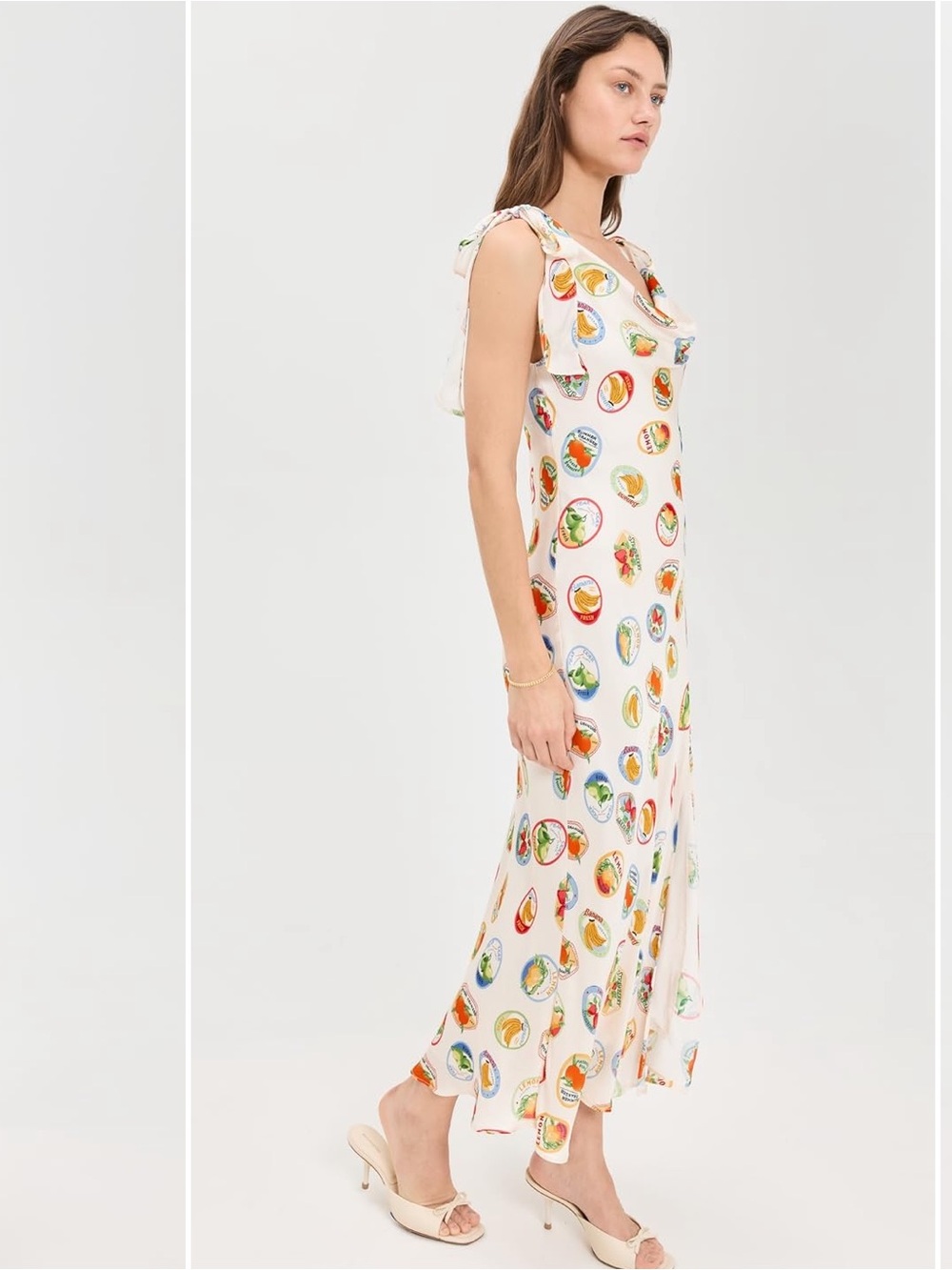 ASTR the Label Allexina Satin Midi Dress Ivory & Fruit Cocktail Size Medium NWT - Picture 6 of 16
